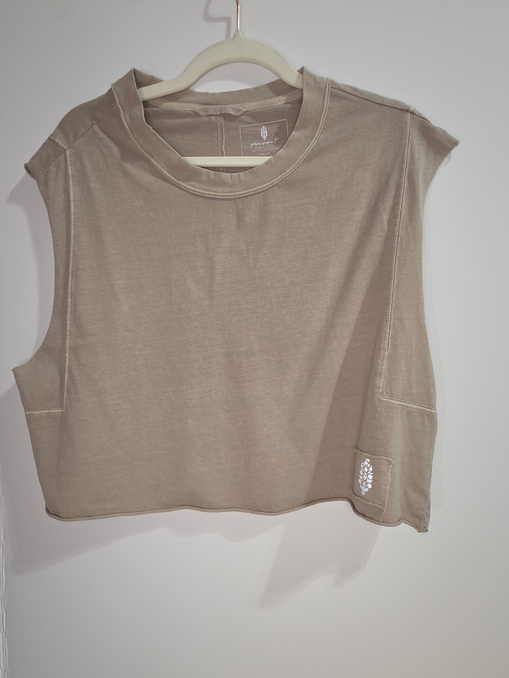 FP Movement Inspire Tank Taupe XS Oversized Cropped Muscle Tee NWOT